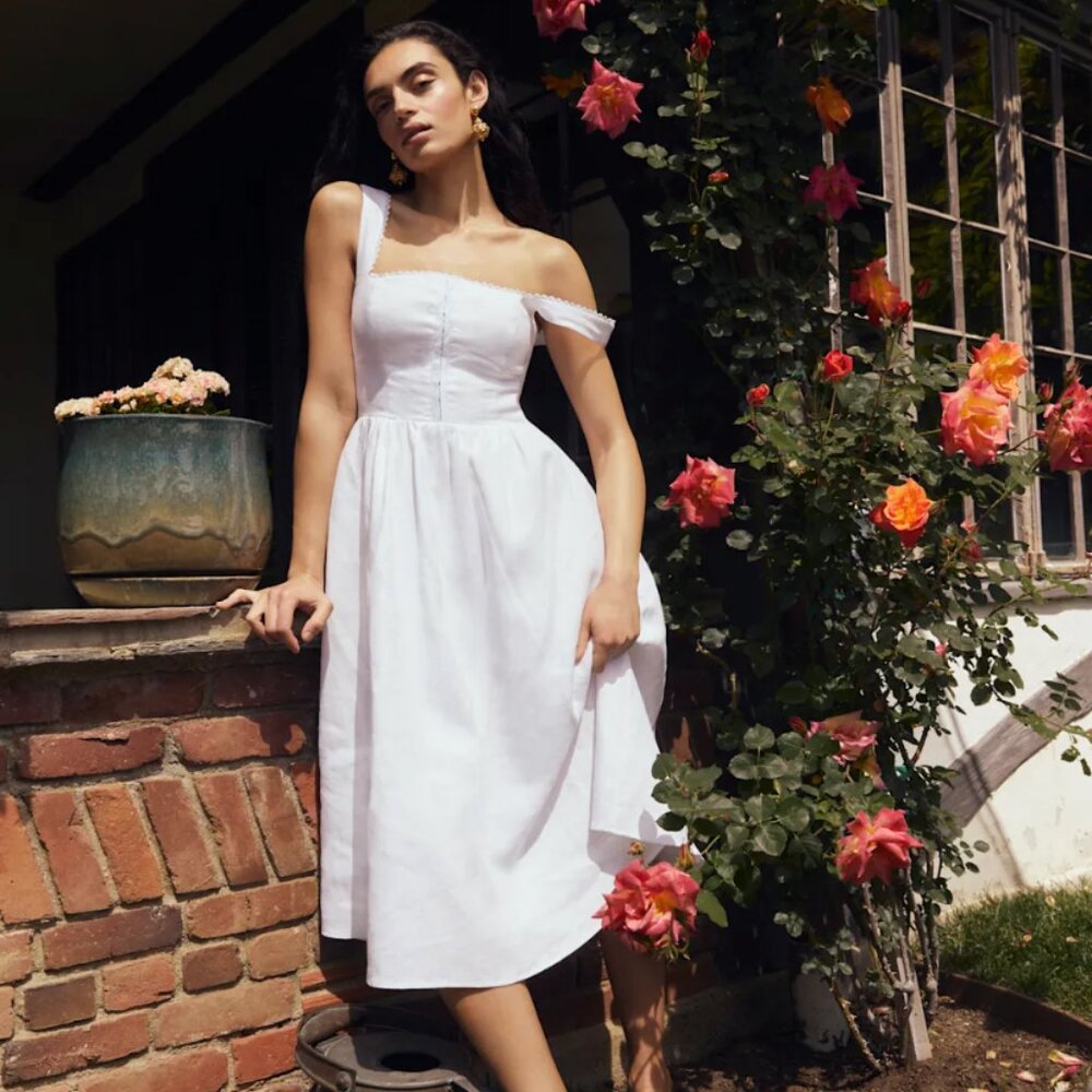 Reformation Tagliatelle Linen Dress Ivory - Size 4